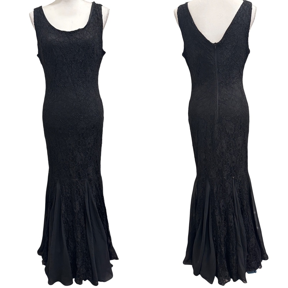 VTG 90s Maria Bonita USA Black‎ Lace Mermaid Trumpet Gown Goth Witchy Prom Small